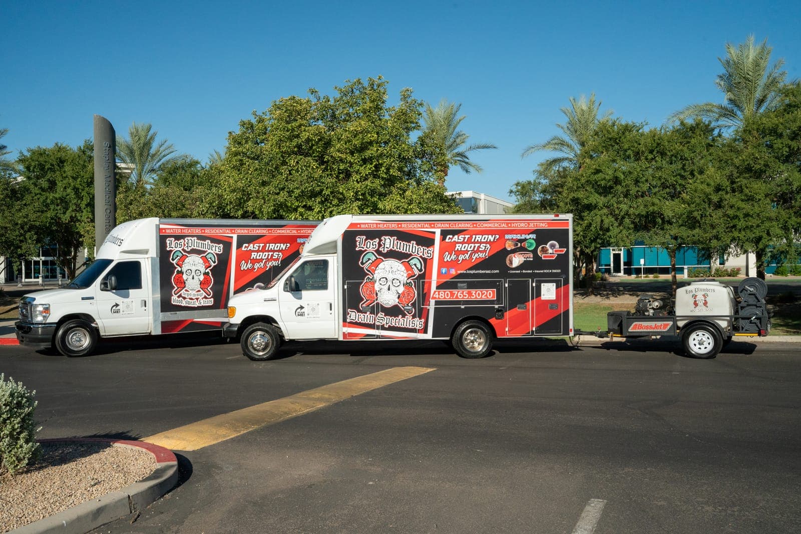 The Los Plumbers team and service fleet in Mesa, Arizona