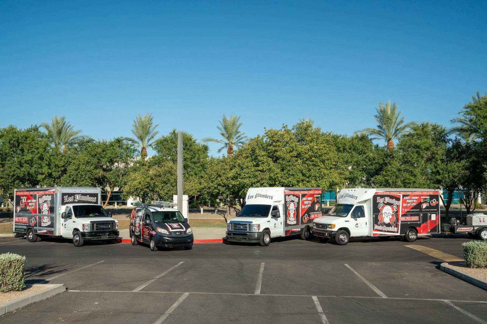 The Los Plumbers team and service fleet in Mesa, Arizona