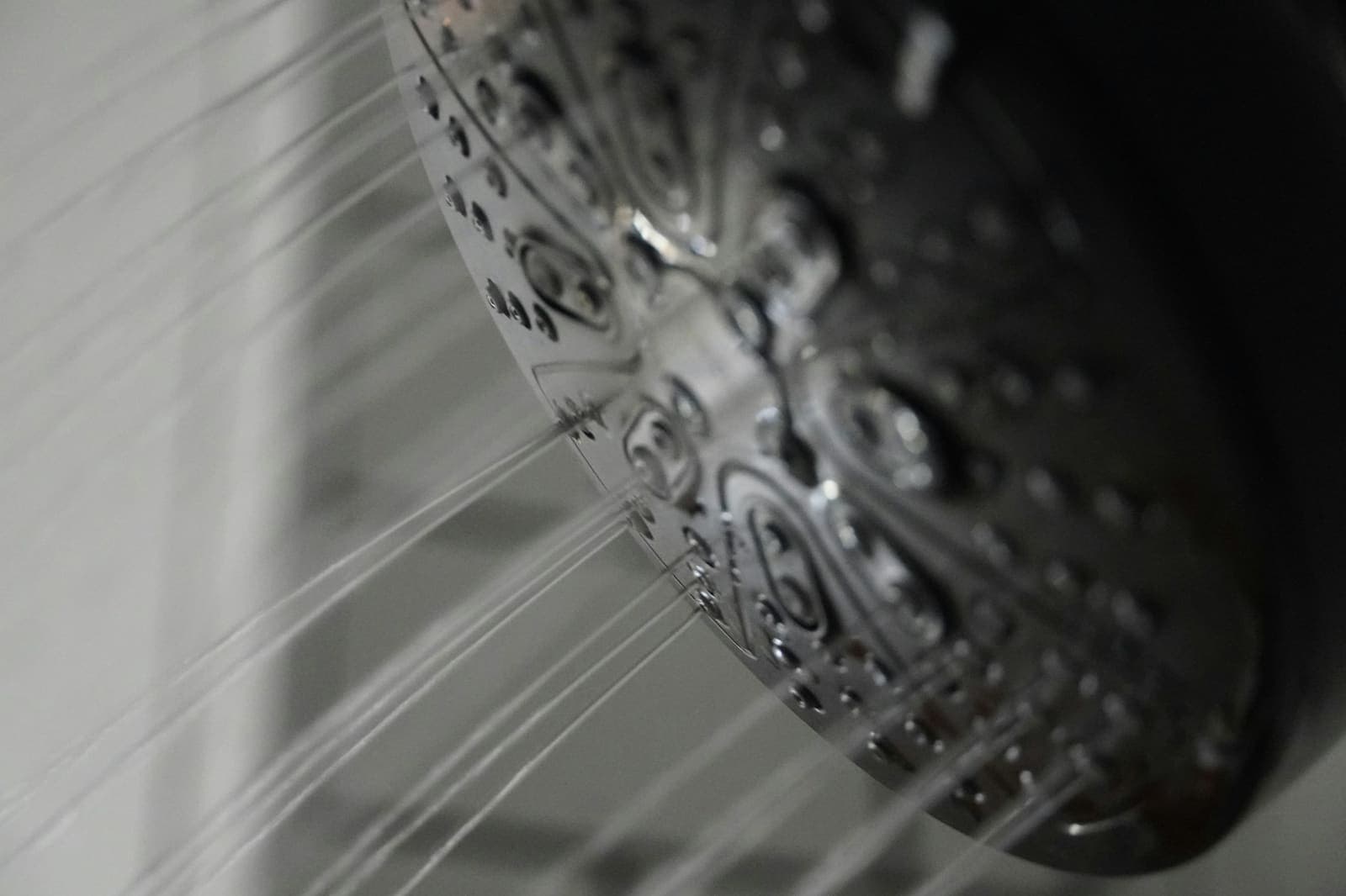Close-up of water spraying from a shower head